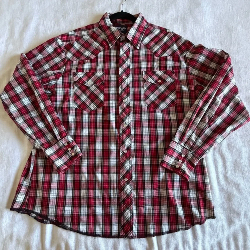 Wrangler Shirt Mens XL Plaid Western Pearl Snap Long Sleeve Equestrian Cowboy